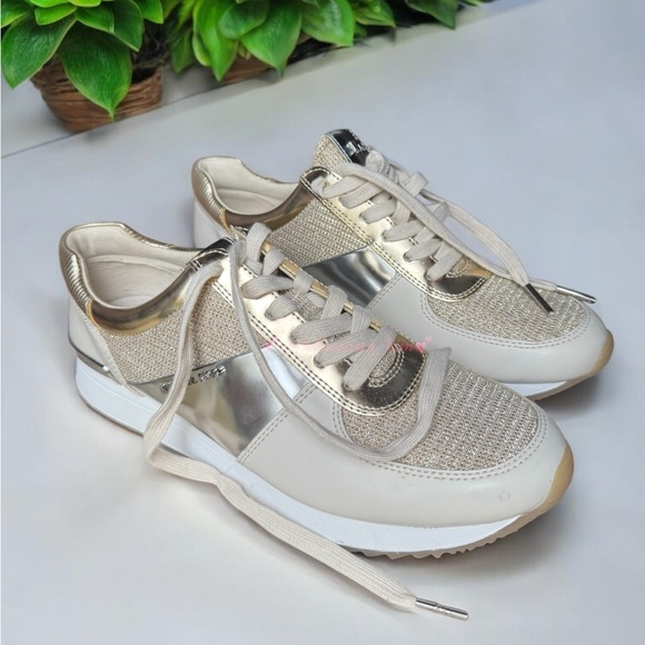 Women's Michael Kors Allie Metallic Mix sneakers Trainers In Gold/ White Multi - Picture 1 of 9
